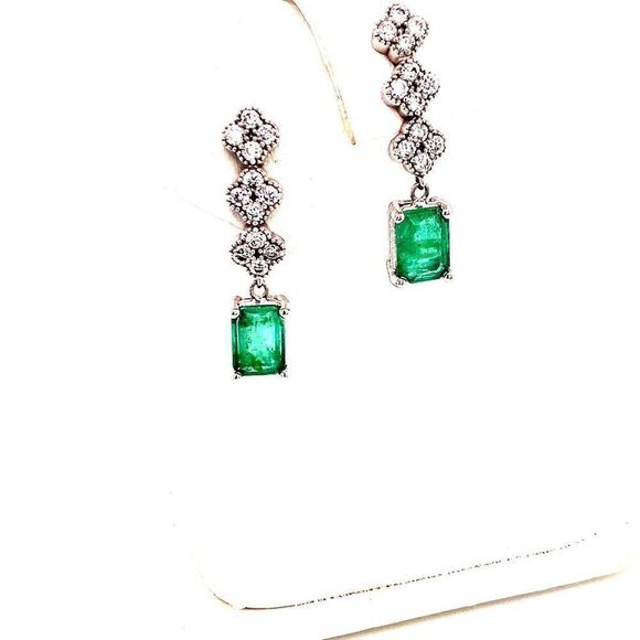 Natural Emerald Diamond Earrings 14 KT 2.13 TCW Certified $4,950 017932 - Picture 7 of 10